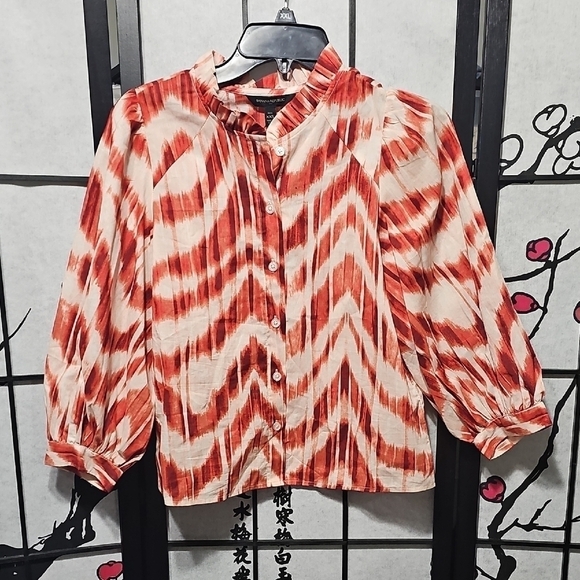 Banana Republic Red‎ and Cream Blouse with Flutter Sleeves Size XXS NWT - Picture 1 of 5